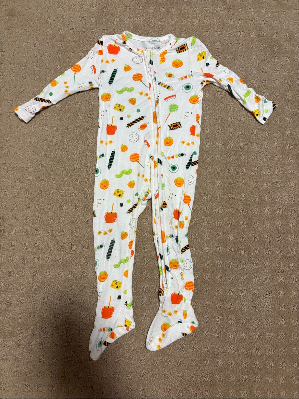 Angel Dear White One-Piece Footed Pajamas with Halloween Print